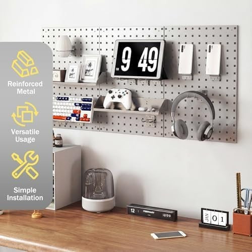 Wall-Mounted Pegboard Tool Organizer Kit 3 Boards 28 Accessories Silver