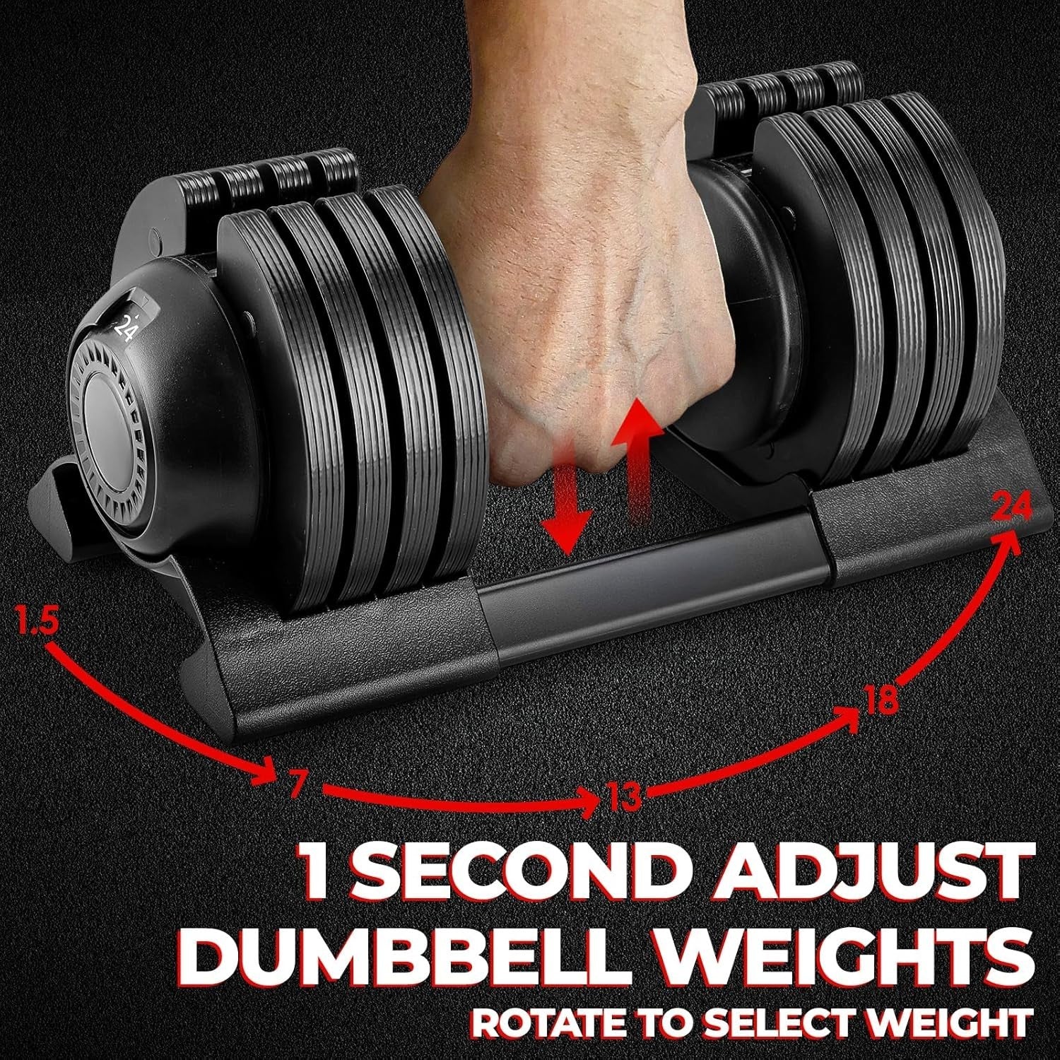 24kg Adjustable Dumbbell Single 5-in-1 Quick Change Non-Slip Home Gym