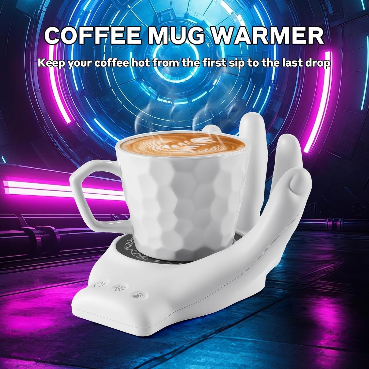 White Devil Hand Coffee Mug Warmer Set 3 Temp 8H Auto Off