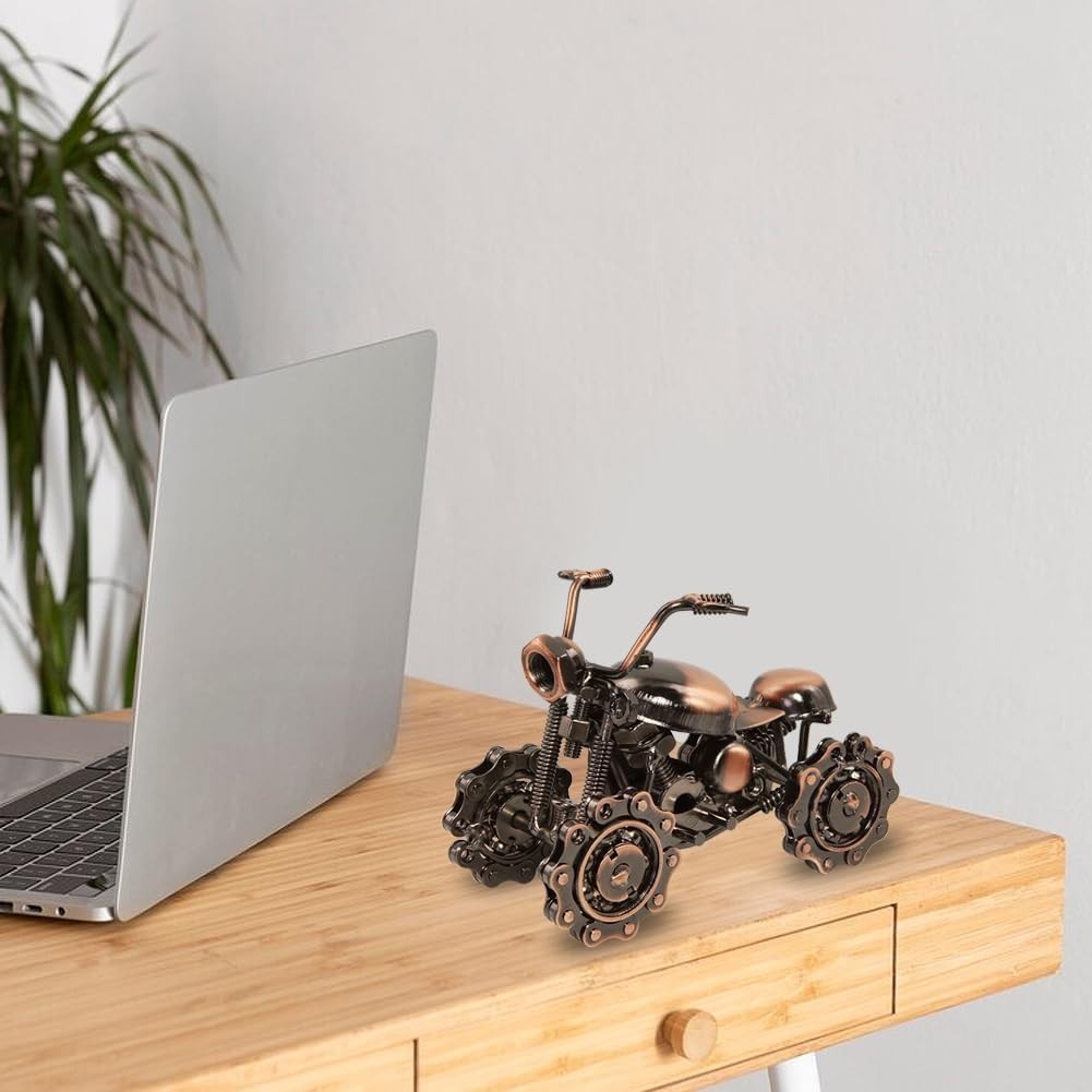 Copper Motorcycle Model Figurine - Retro Metal Desk Ornament, Unique Gift