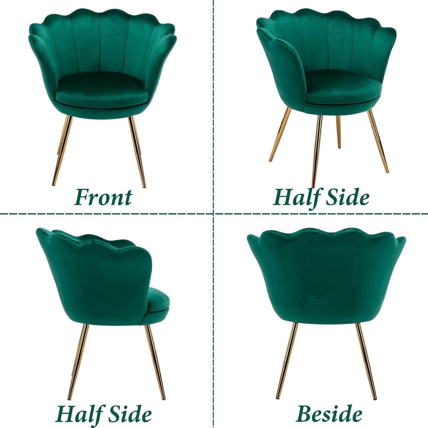 Green Velvet Lounge Chair Gold Legs | Petal Back Armchair for Bedroom