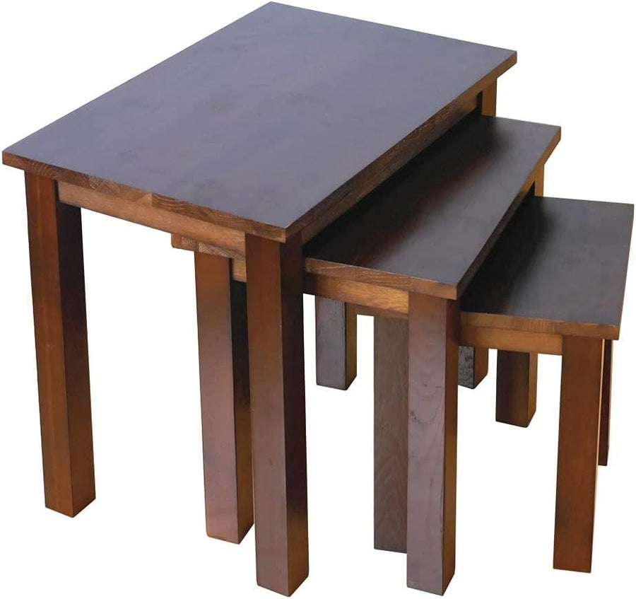 3 Nesting Coffee Tables Set Walnut Oak Wood Rectangular Living Room Side End