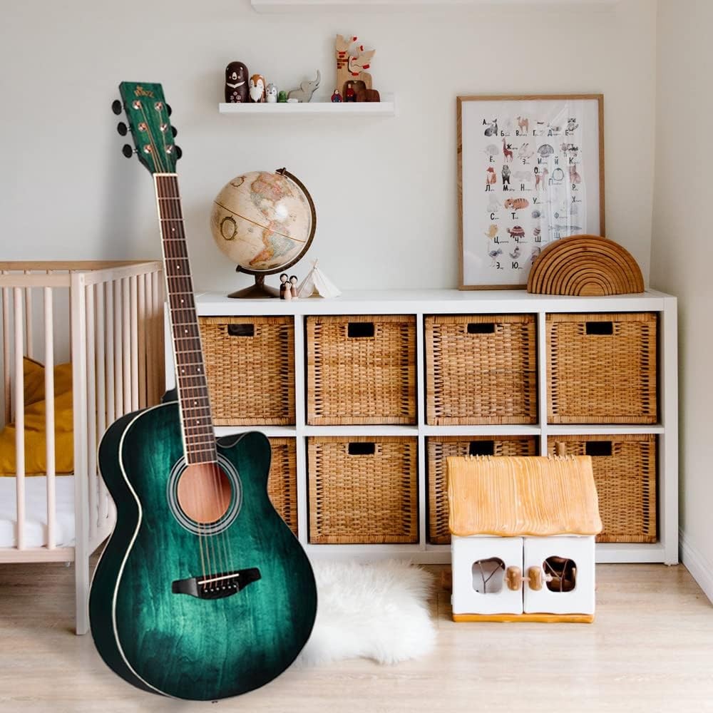 40" Acoustic Guitar Beginner Starter Kit Steel String Blue Green