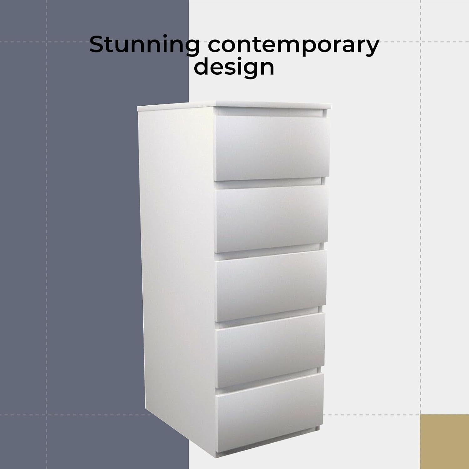 White 5 Drawer Tall Chest Storage Cabinet Modern Bedroom Organizer Unit
