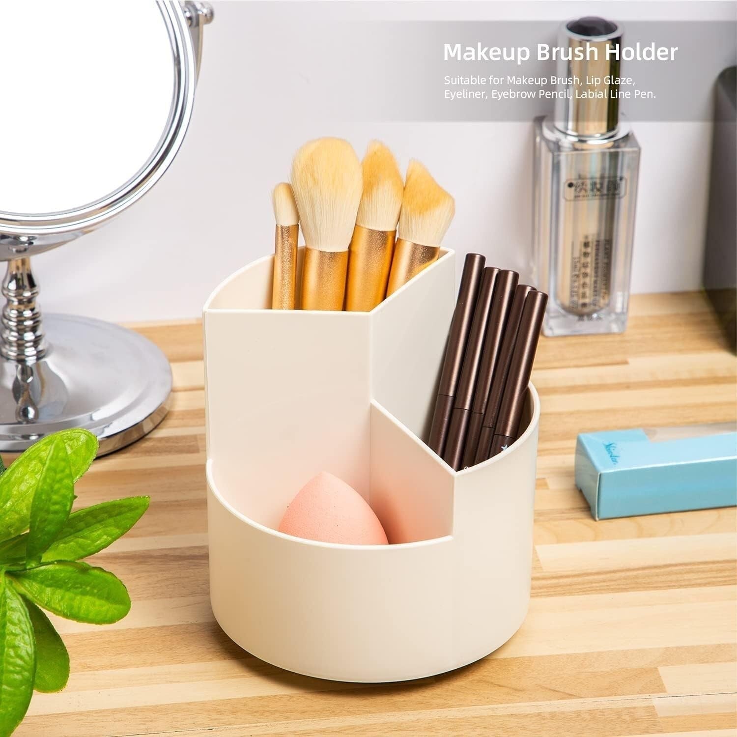 360° Spinning Desk Organizer Pen Pencil Holder 3-Slot Desktop