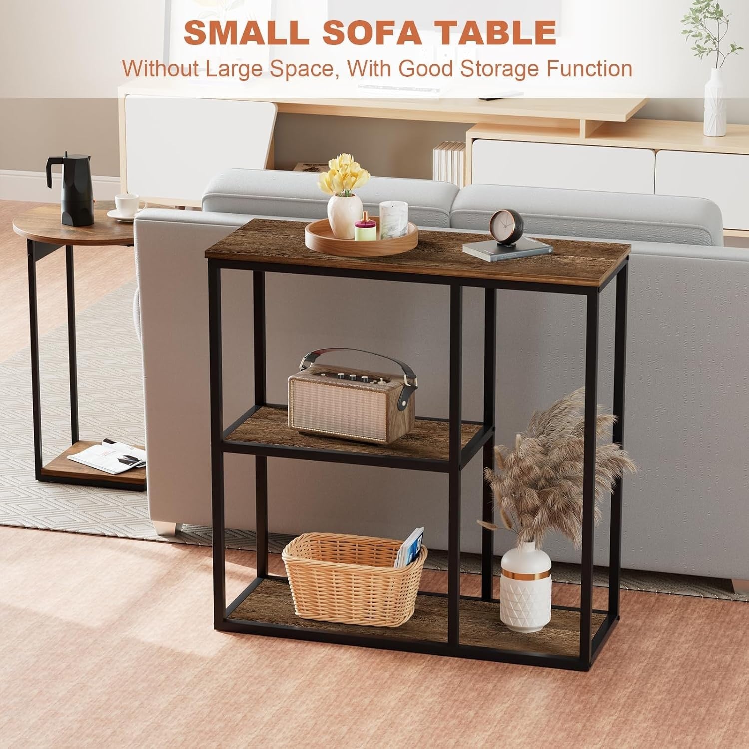 Small Console Table 80x30x80cm | Storage Shelves | Modern Entryway Organizer