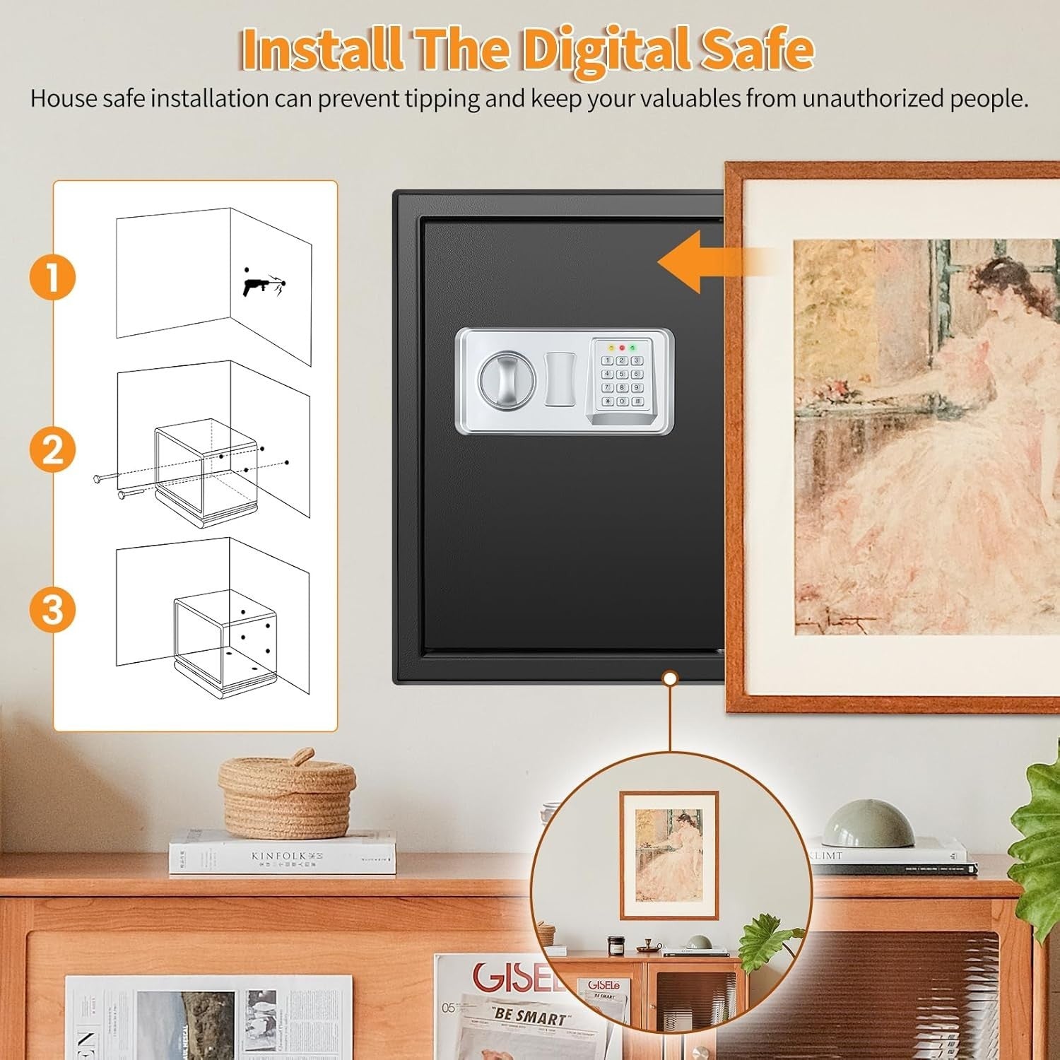 52L Digital Safe Box A4 Document Safe Alarm Security Cabinet Lock