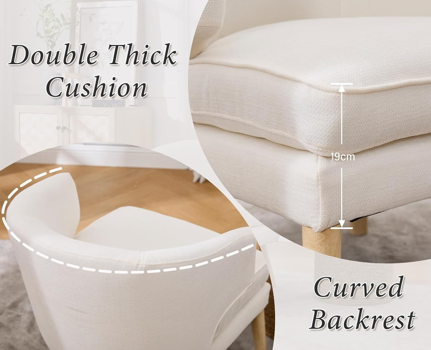 Modern Beige Chenille Tub Chair Wooden Legs Lounge Armchair Bedroom