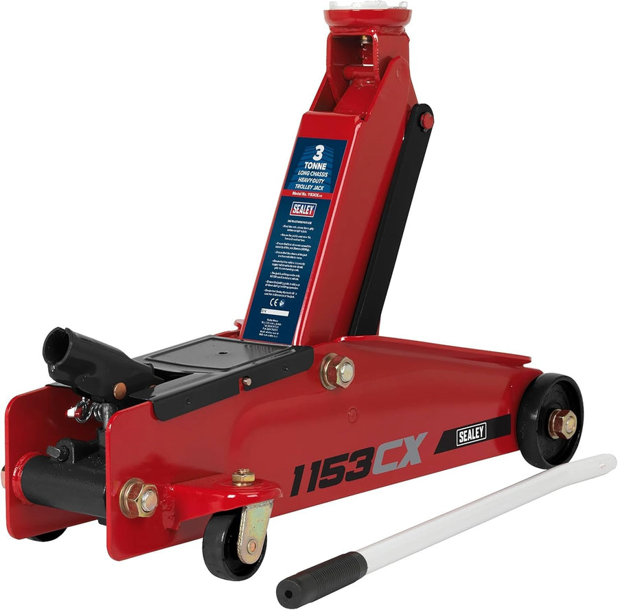 3 Ton Long Chassis Hydraulic Trolley Jack 140–432mm Heavy Duty Red