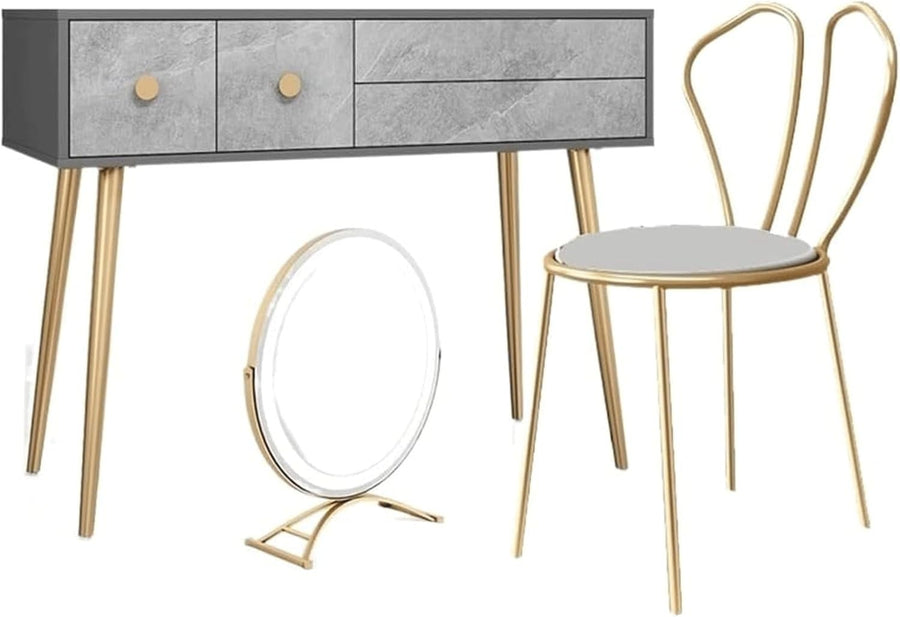 Vanity Makeup Dressing Table Set w/ Lighted LED Mirror & Stool 4-Drawer Modern
