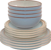 12pc Stoneware Dinner Set Plates Bowls Microwave Dishwasher Safe