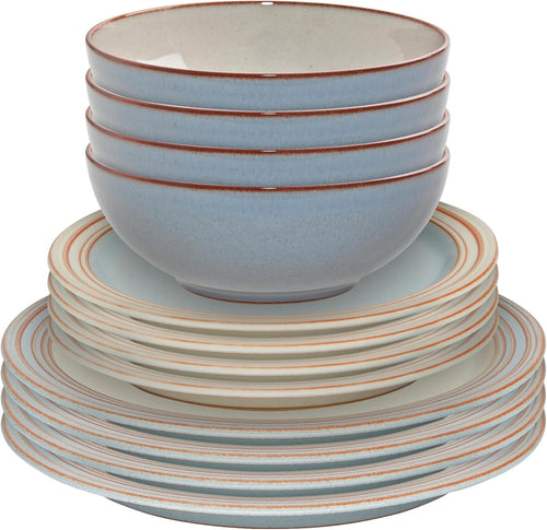 12pc Stoneware Dinner Set Plates Bowls Microwave Dishwasher Safe