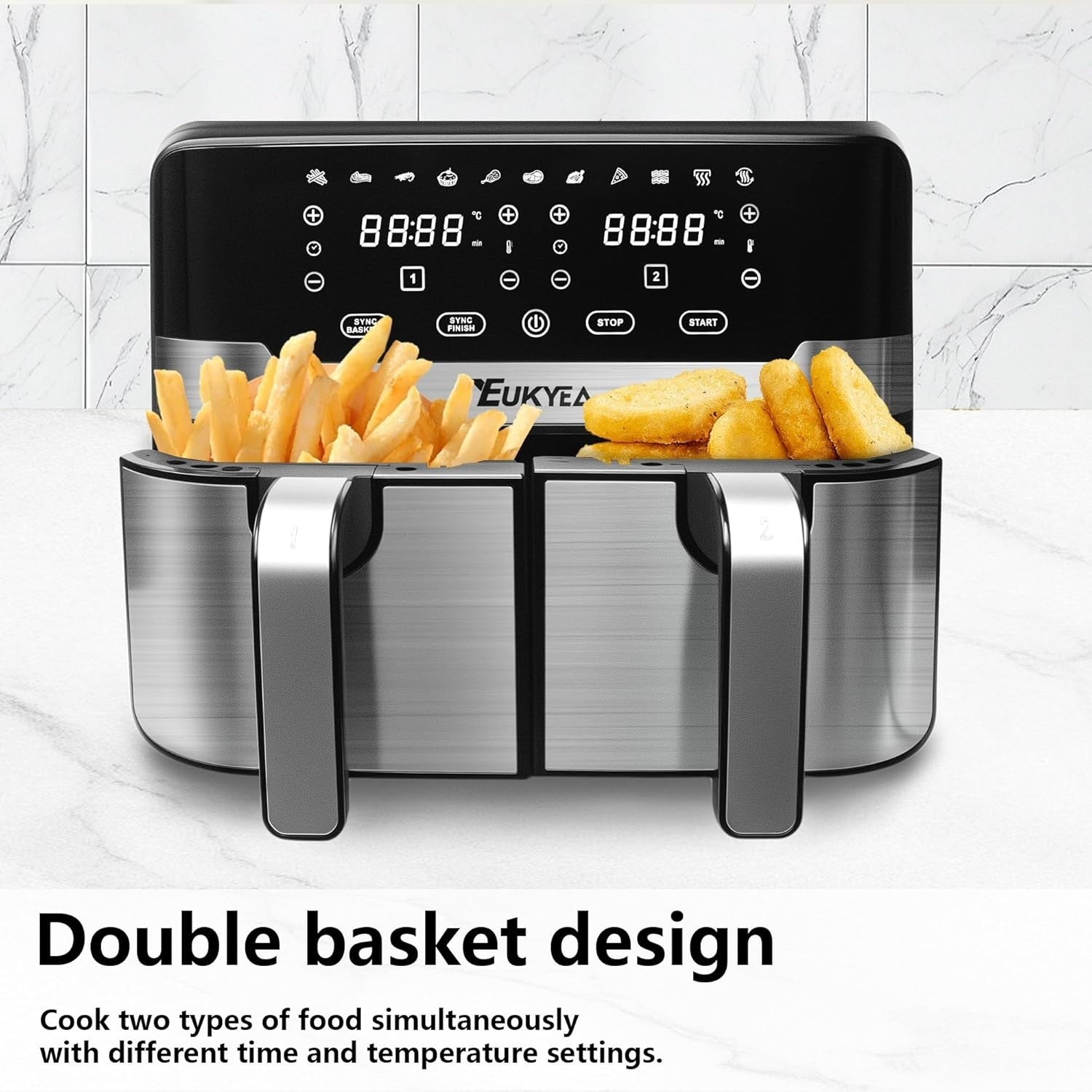 9L Dual Drawer Air Fryer 2400W 11 Presets Sync Finish No Oil Touchscreen