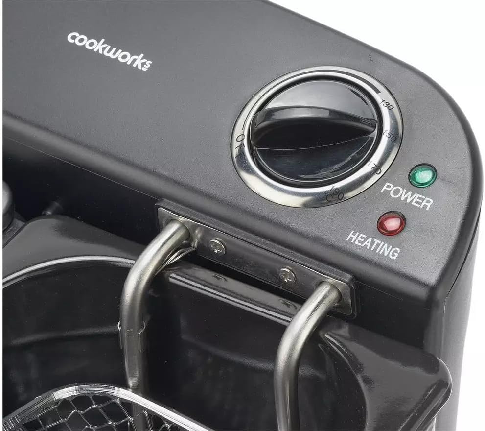 Twin Deep Fat Fryer 2400W Dual Compartment 5L Cool Zone Drain Basket