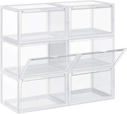 Set of 6 Stackable Transparent Shoe Boxes with Front Doors, Large Storage