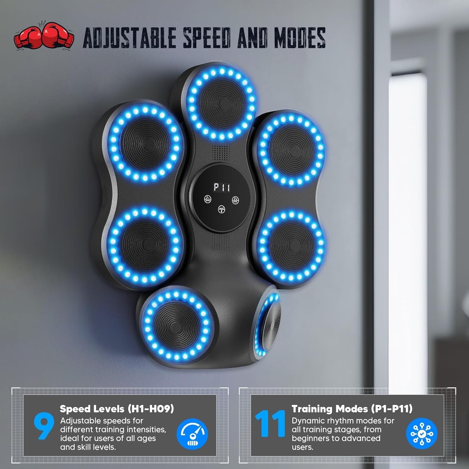 Music Boxing Machine LED Punch Trainer Bluetooth Wall Mounted Gloves Pad