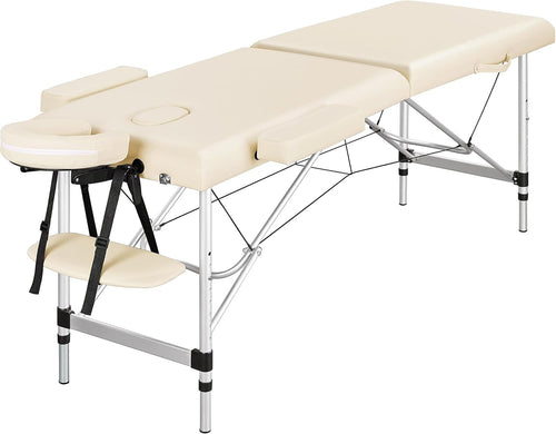 60cm Portable Massage Table | Foldable Cream Lash Beauty Bed Aluminium 2-Section