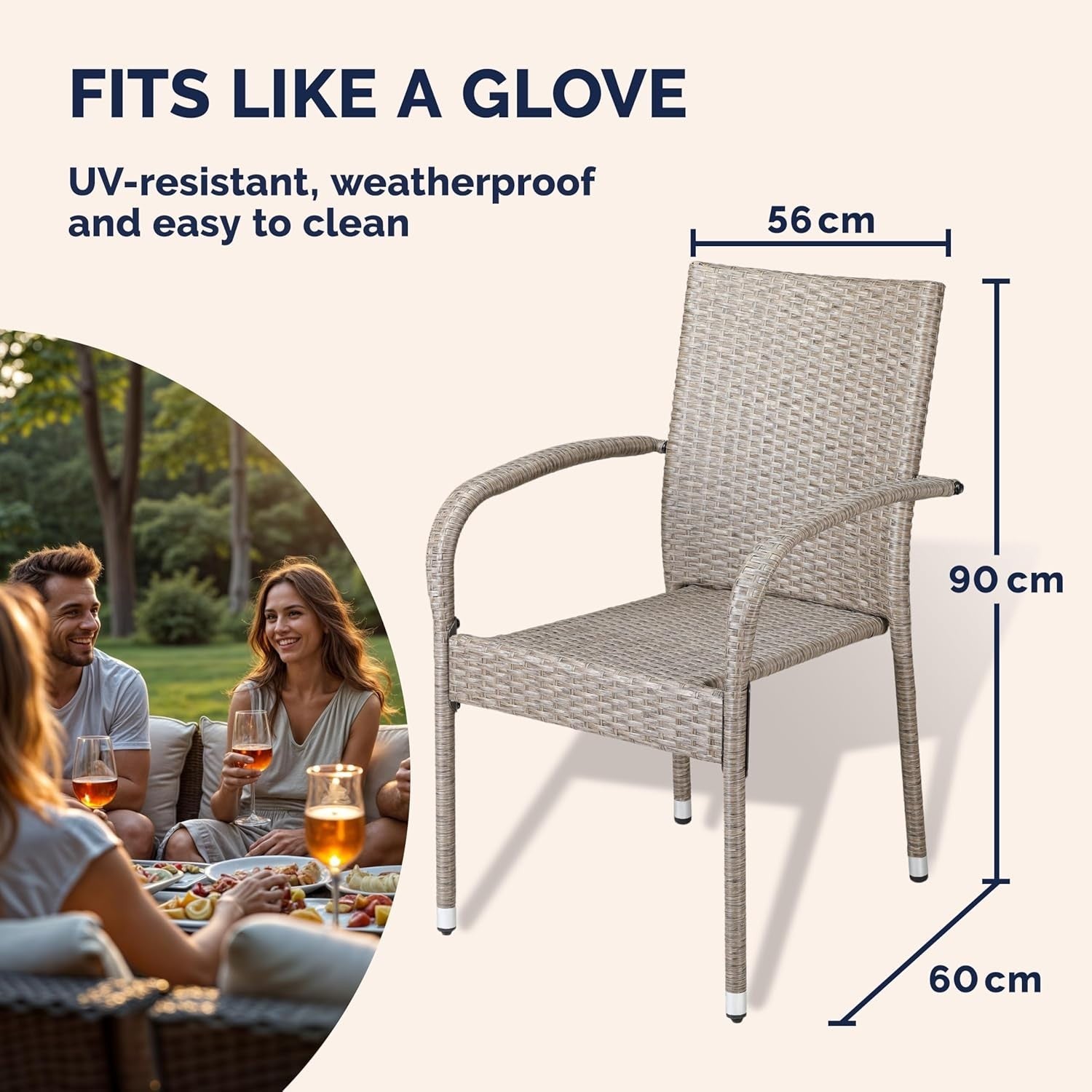 4pc Stackable Rattan Garden Chairs Cream Patio Balcony Outdoor Armchair Set