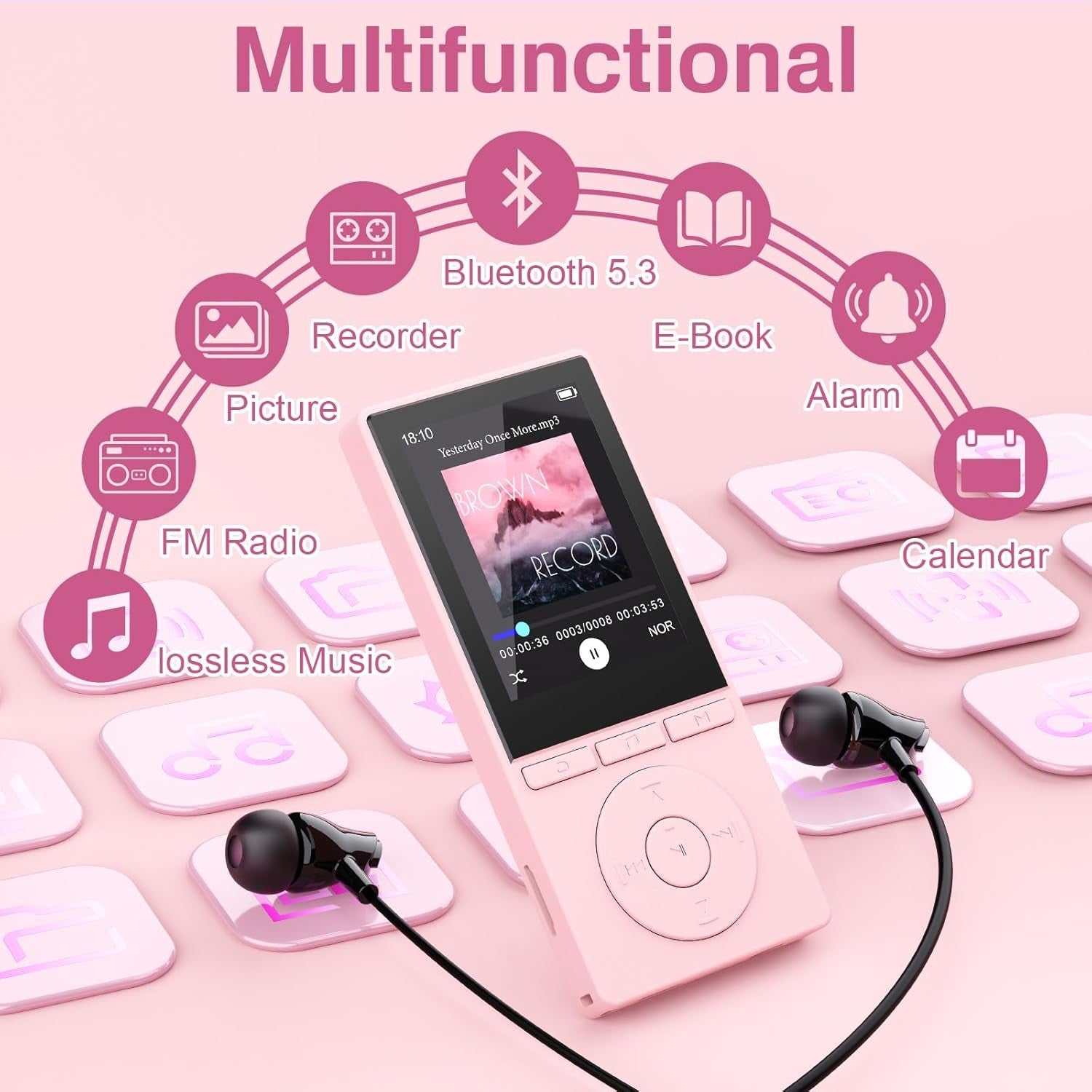 64GB MP3 Player Bluetooth 5.3 Portable Music Player FM Radio Voice