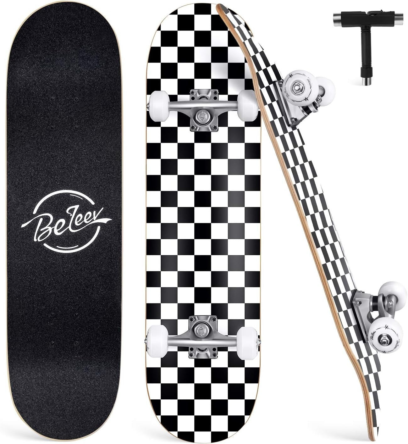 31x8 Maple Complete Skateboard Double Kick Trick Cruiser Board White