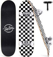 31x8 Maple Complete Skateboard Double Kick Trick Cruiser Board White