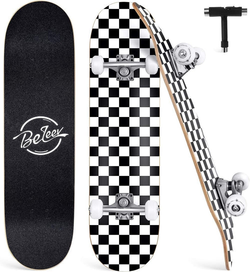 31x8 Maple Complete Skateboard Double Kick Trick Cruiser Board White