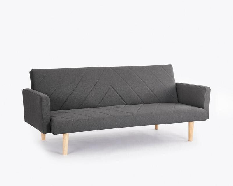 3 Seater Dark Grey Fabric Sofa Bed Chevron Clic Clac w/ Wood Legs