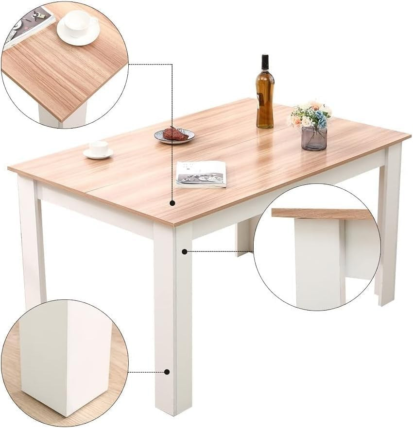 Dining Table Set 6 Chairs Faux Leather Oak Modern Kitchen Home Office
