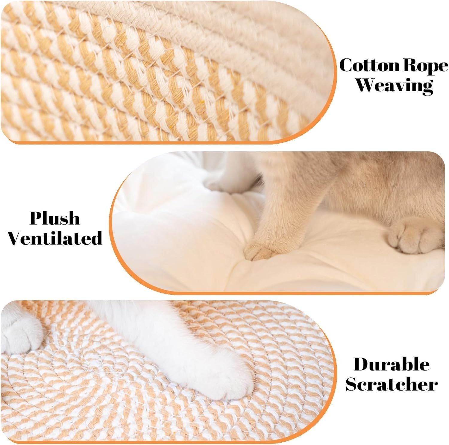 Washable Cat Bed Basket 47cm Cotton Rope Woven Cushion All Season