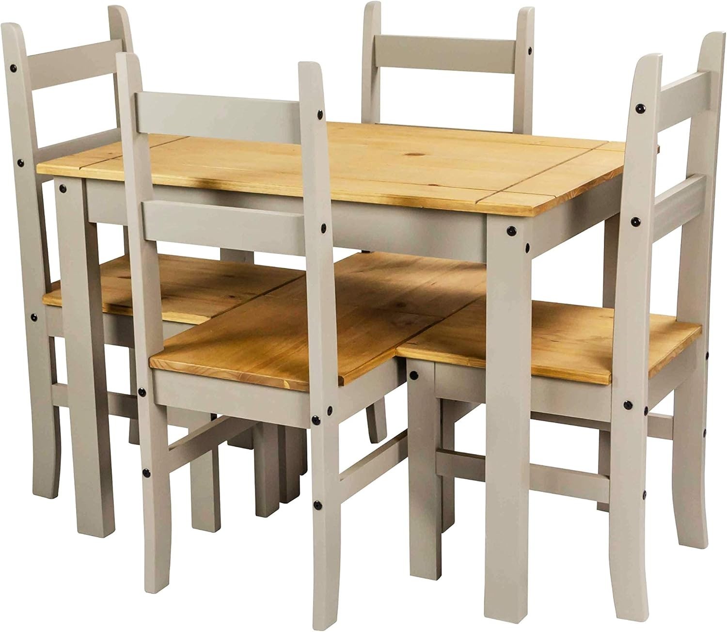 Dining Table Set with 4 Chairs & Bench Grey Oak Wax Finish for Small Spaces