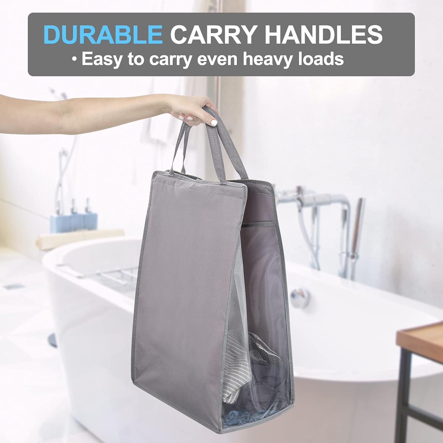 2-Pack Hanging Laundry Hampers Grey | Slim Space-Saving Hamper Bags with Hooks