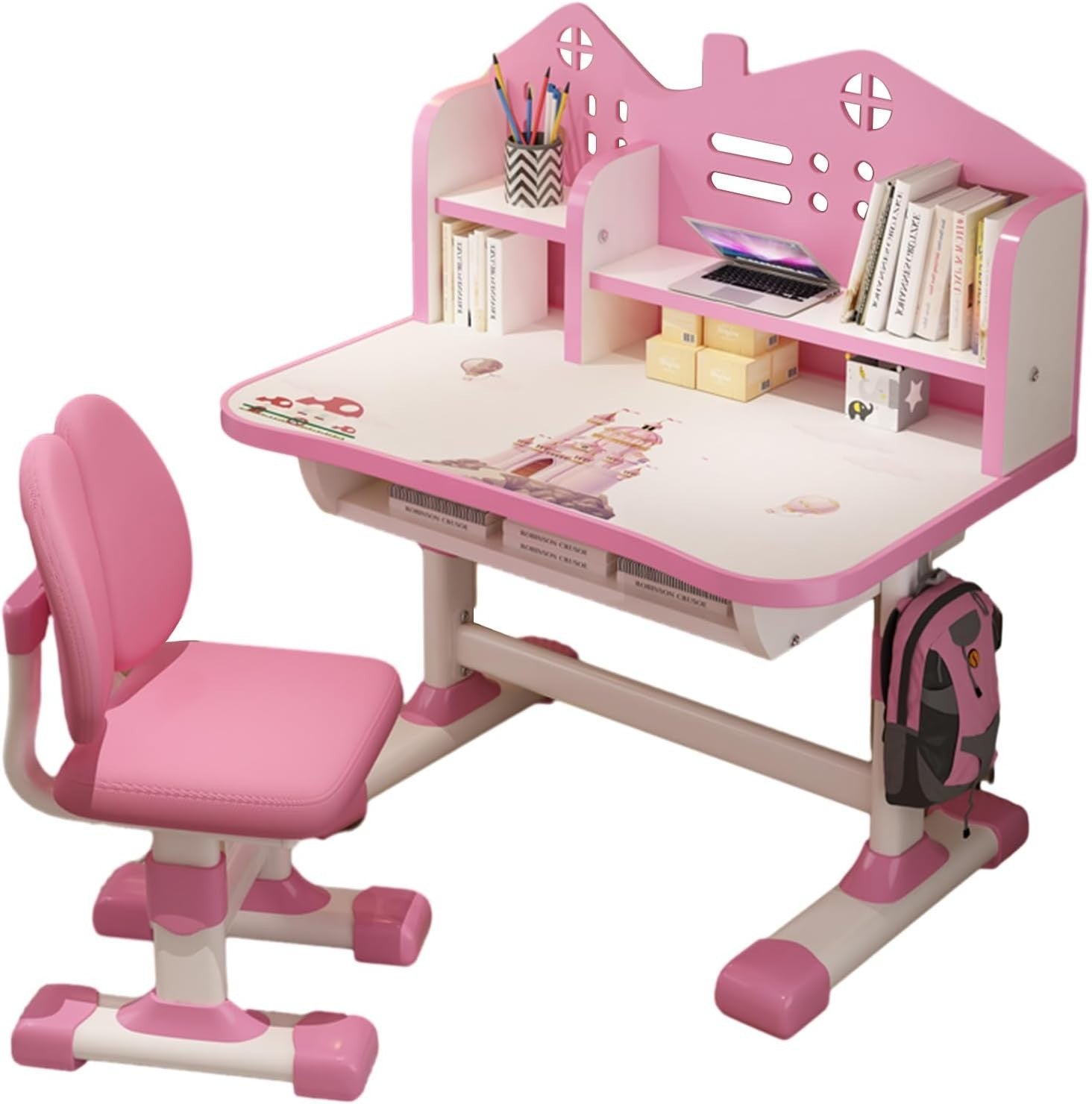 Adjustable Kids Desk & Chair Set w/ Storage Drawer & Ergonomic Support