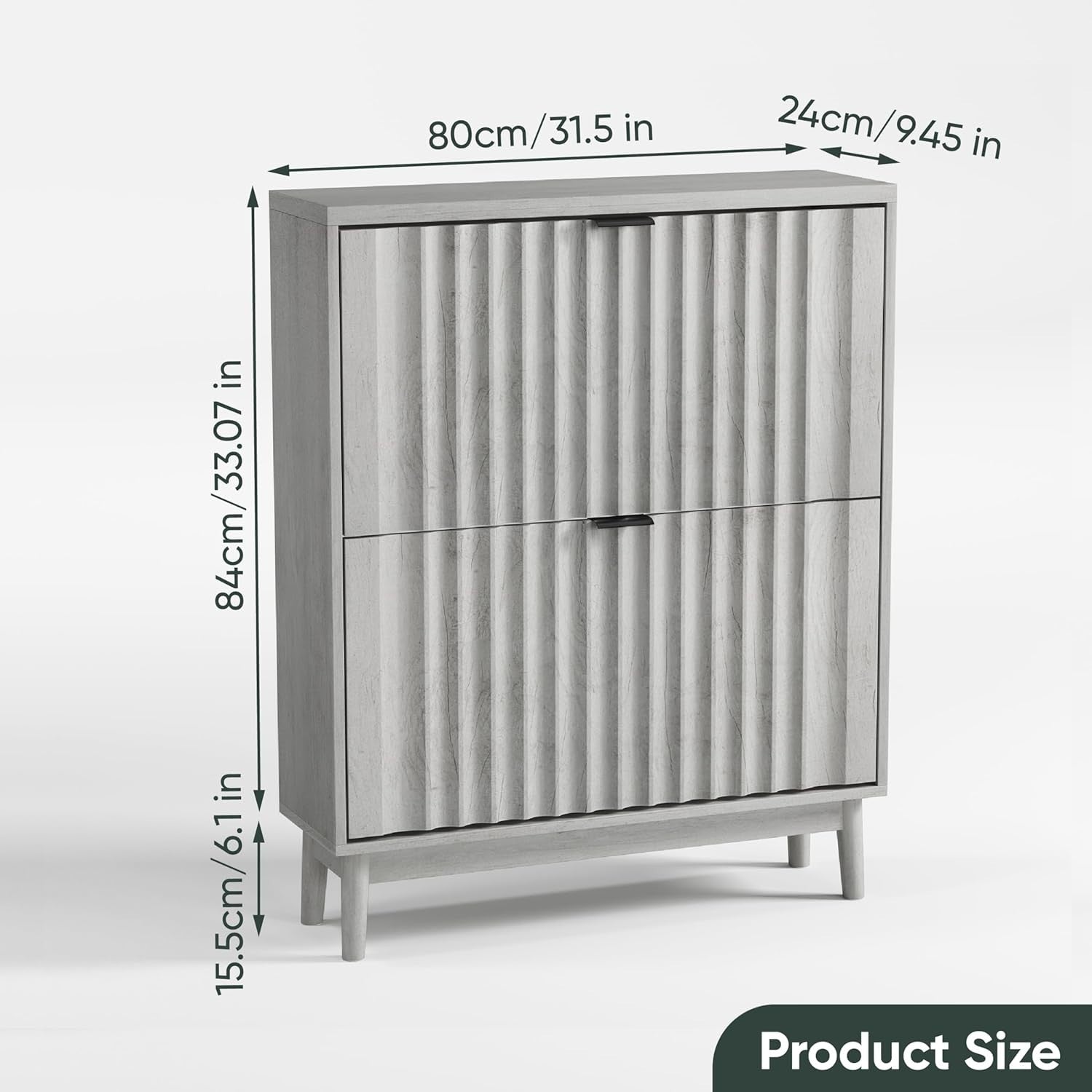 Narrow Grey Wood Shoe Cabinet 2 Flip Drawers Hidden Storage 24x80x99cm