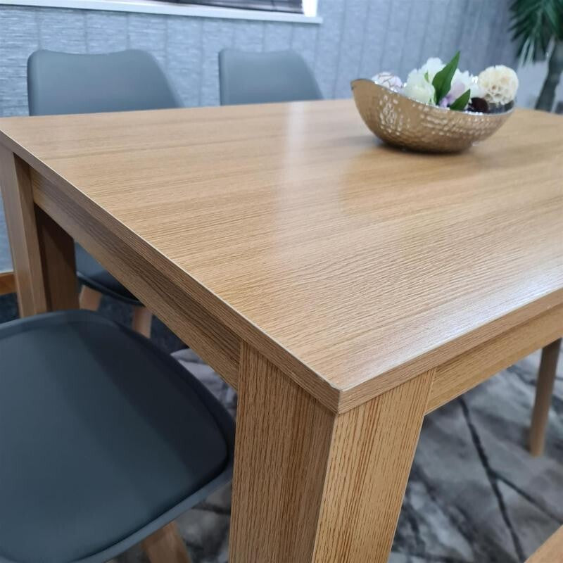 Oak Effect Dining Table Set with 4 Grey Chairs & Bench, 6 Seater Kitchen
