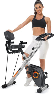 3-in-1 Foldable Magnetic Exercise Bike w/ LCD Monitor, Bands & 8 Resistance