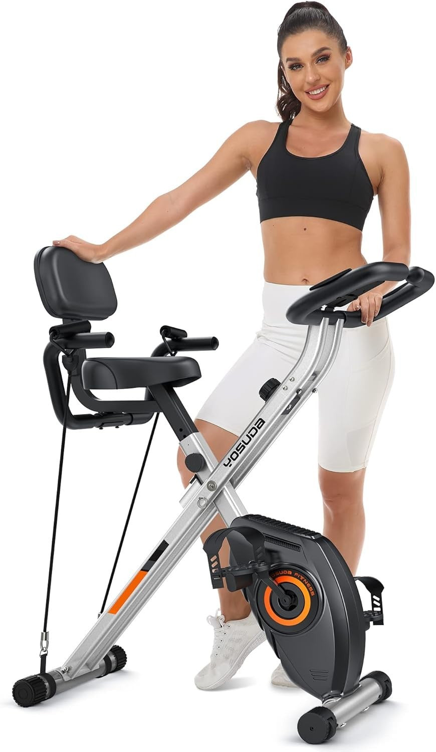 3-in-1 Foldable Magnetic Exercise Bike w/ LCD Monitor, Bands & 8 Resistance