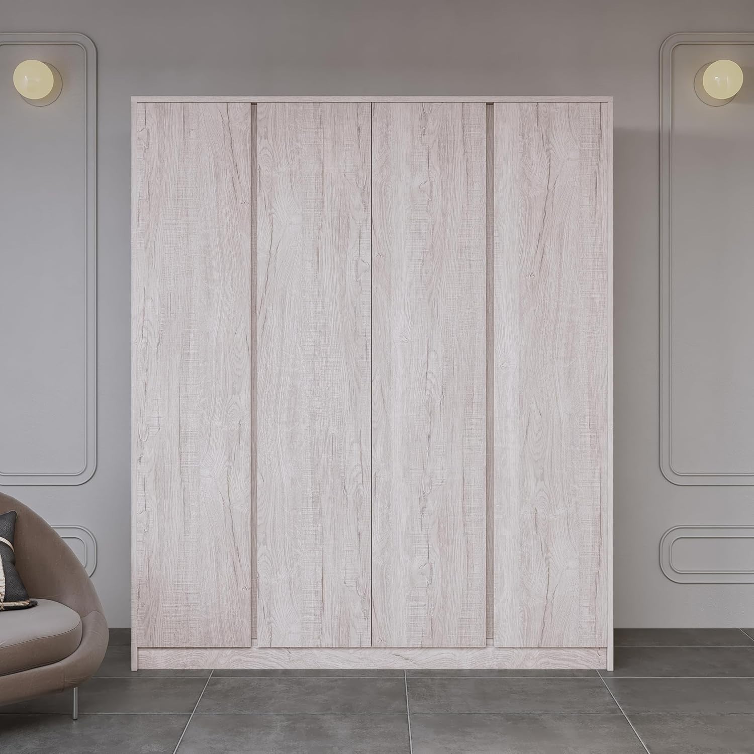 4 Door Urban Snow Wardrobe - Lockable, Spacious Clothes Storage, Classic Wood