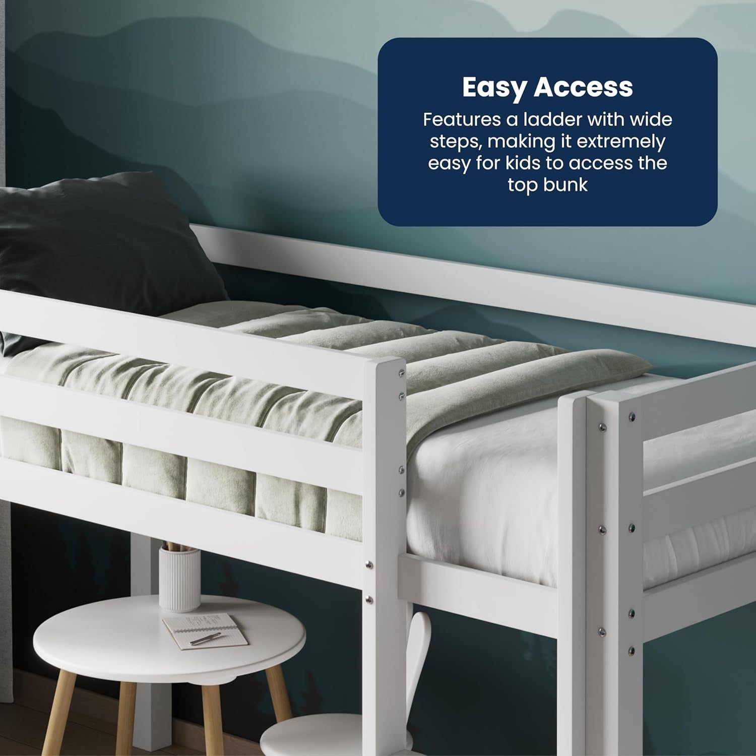 Flair White Mid Sleeper Cabin Bed for Kids with Storage, Compact Pine Frame