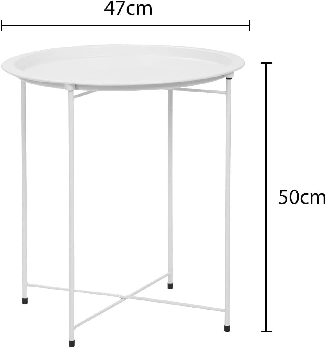 Round Tray Side Table with Removable Tray – 47x50cm Metal End Table