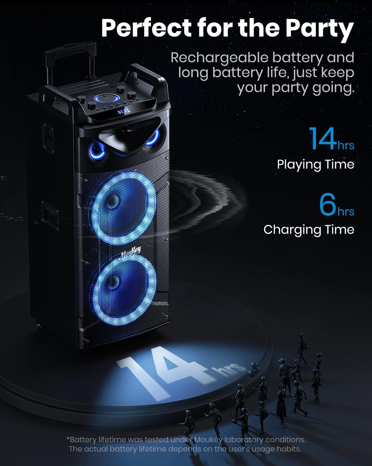 Portable Karaoke Speaker 10" Double Woofer 2 Wireless Mics