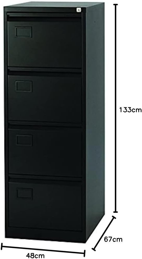 Black Metal Filing Cabinet 4 Drawer Lockable Foolscap Tall