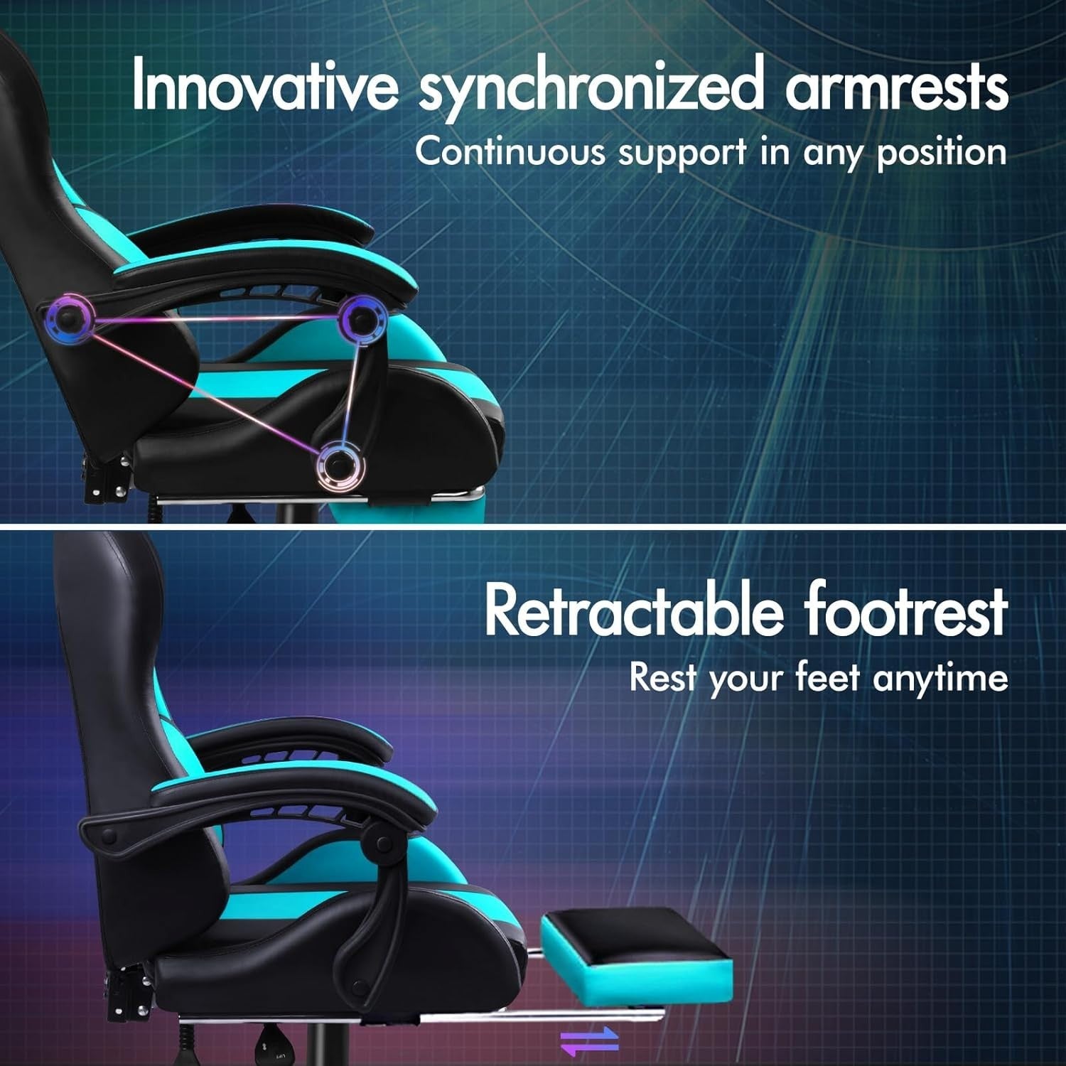 Cyan Gaming Chair XL Massage Lumbar Footrest Ergonomic High Back PU Leather