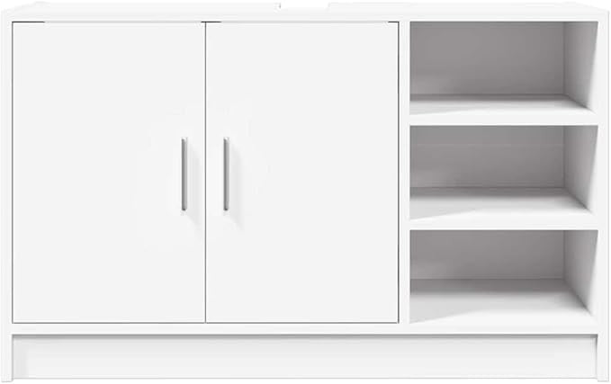 White Under Sink Bathroom Cabinet 90cm Modern Vanity Storage Unit with Shelves