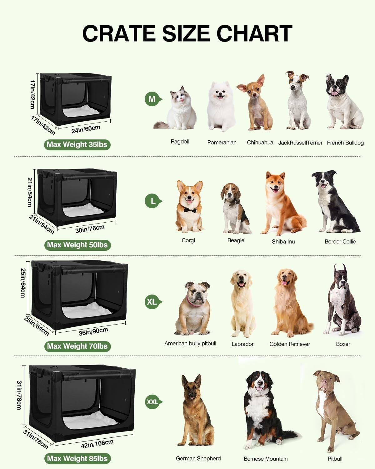 Portable Collapsible Dog Crate Medium Small Soft Kennel with Mesh & Mat 60x42x42