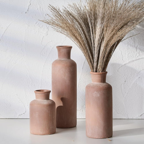 Ceramic Rustic Farmhouse Vase Set of 3 Whitewashed Terracotta Home Décor