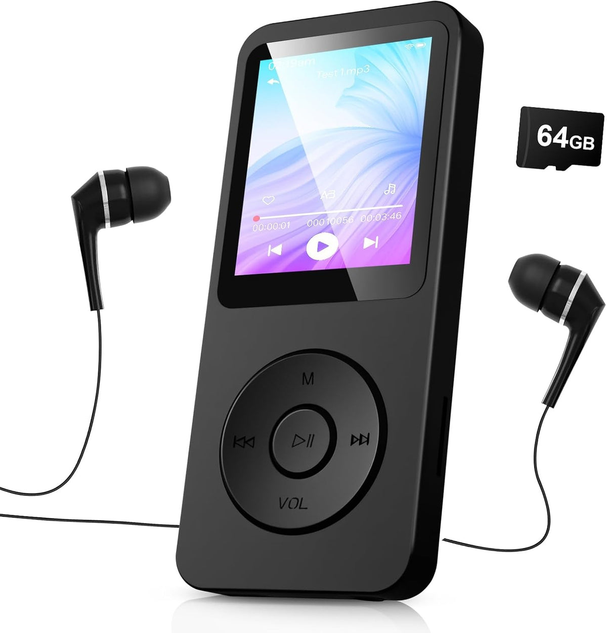 64GB MP3 Player Black Bluetooth 5.3 1.8" TFT FM