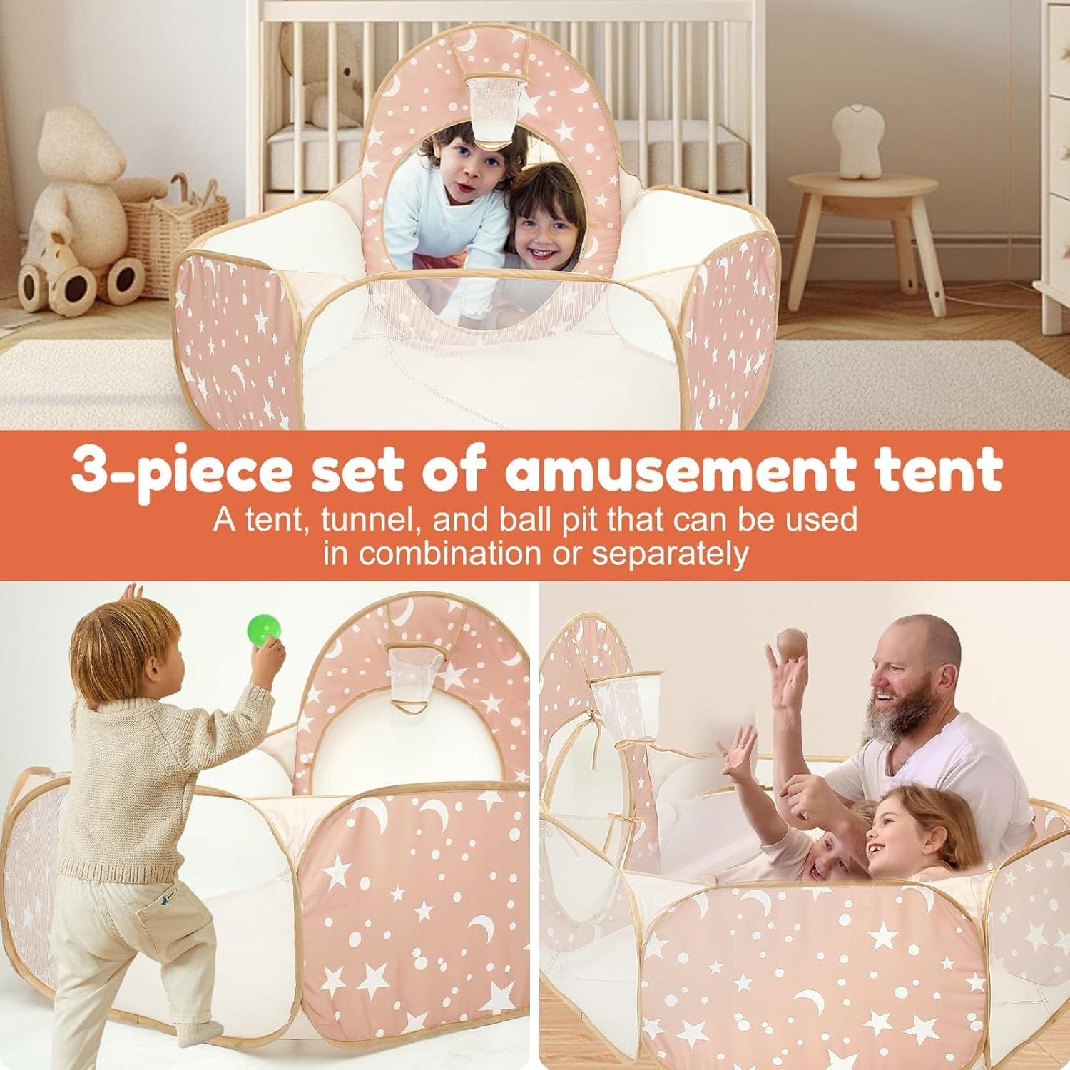Rose Red Kids Pop Up Play Set Tent Tunnel Ball Pit Indoor Outdoor