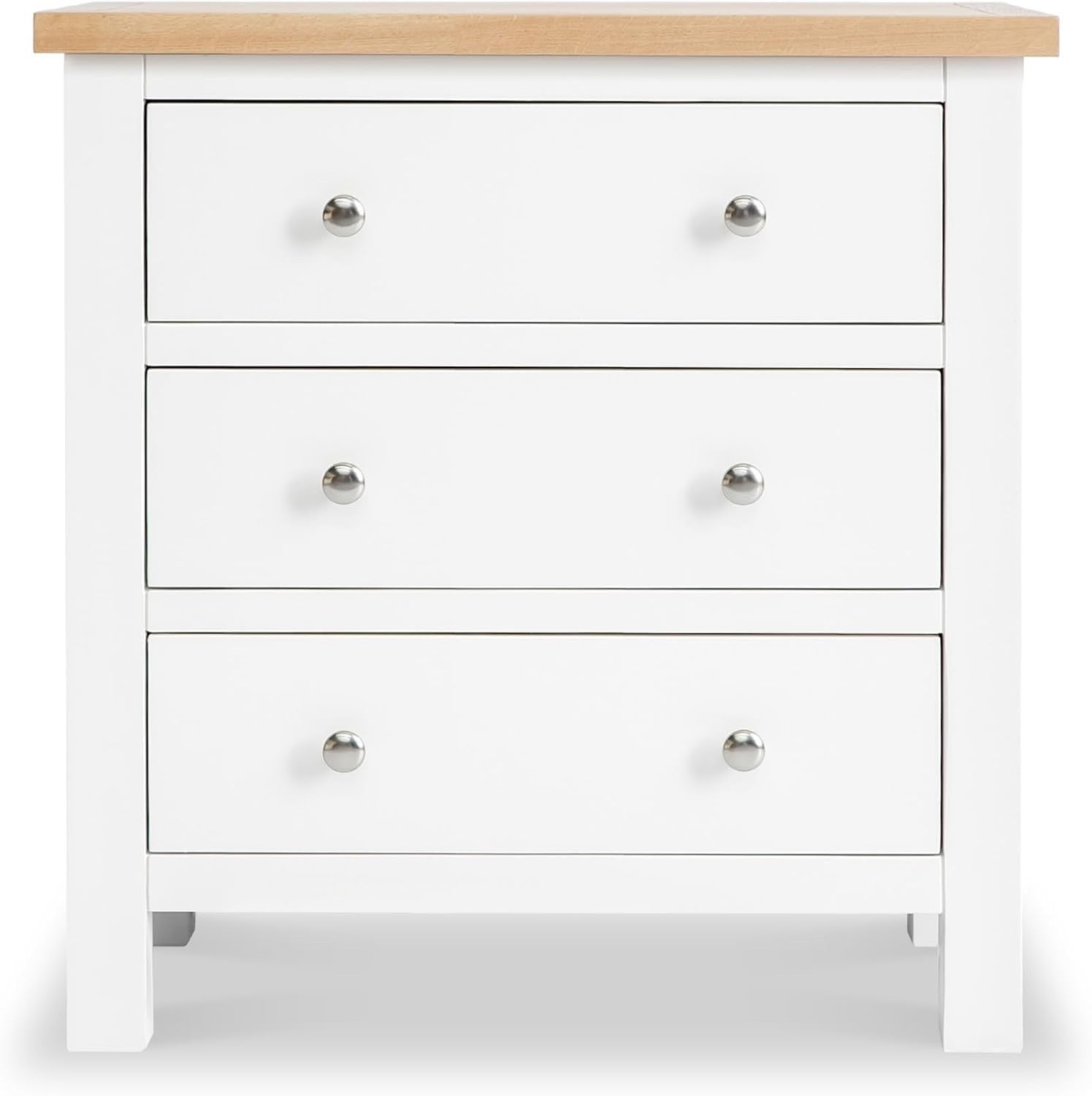 White 3 Drawer Solid Wood Chest Oak Top Bedroom Storage Cabinet Unit