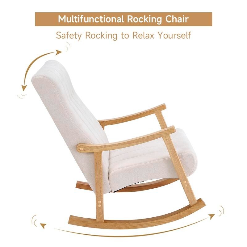 Beige Velvet Rocking Chair Tufted Armchair with Wooden Frame Lounge Seat