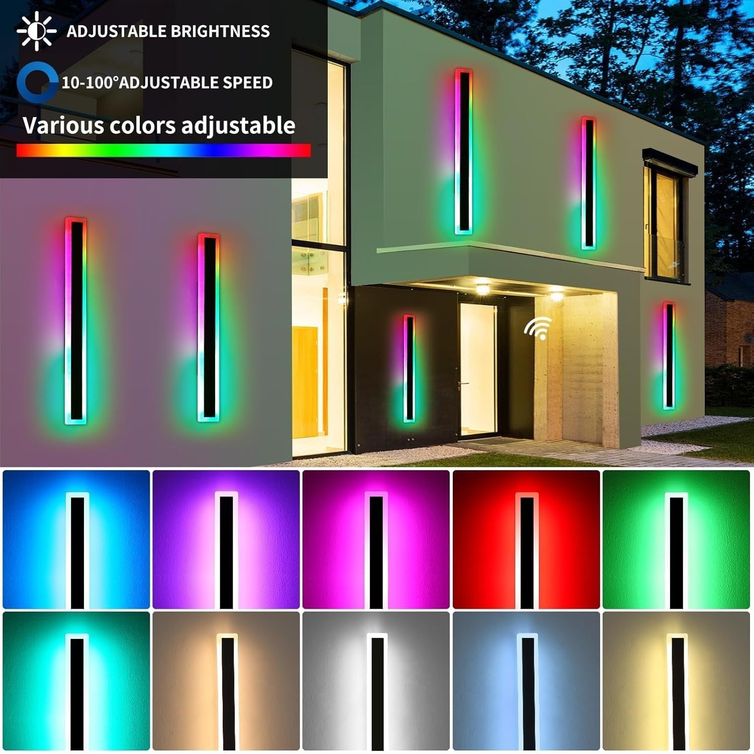 80cm RGB Outdoor Wall Light 7 Color Changing Dimmable Remote Waterproof